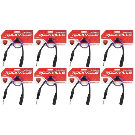 8 Rockville RCXMB1.5P Purple 1.5' Male REAN XLR to 1/4'' TRS Balanced Cables