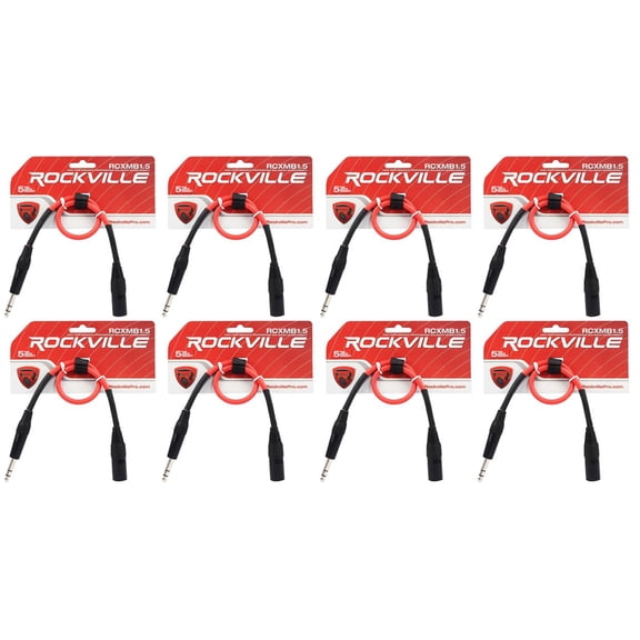 8 Rockville RCXMB1.5R Red 1.5' Male REAN XLR to 1/4'' TRS Balanced Cables