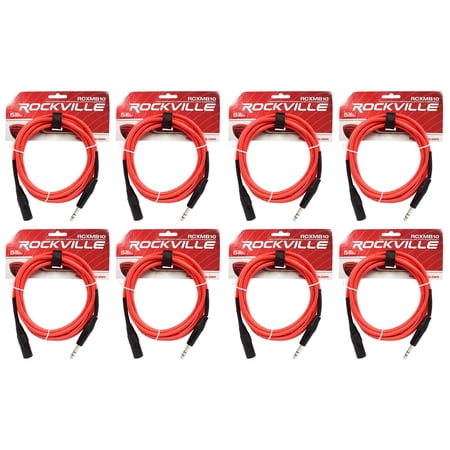 8 Rockville RCXMB10-R Red 10' Male REAN XLR to 1/4'' TRS Balanced Cables