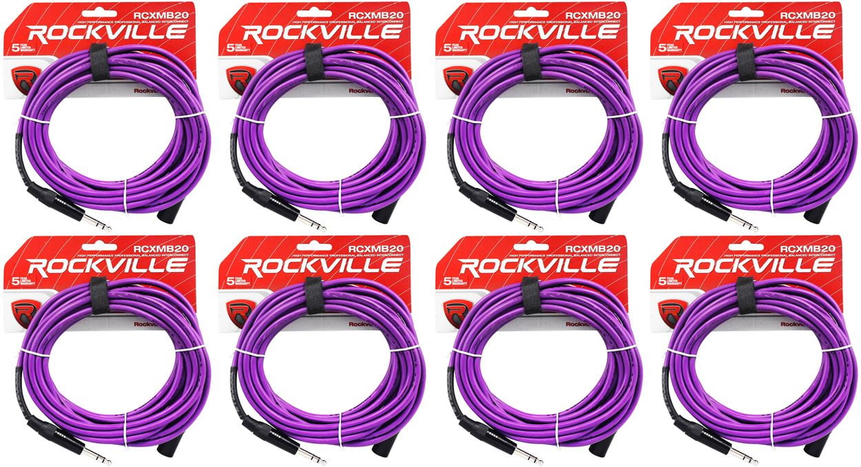 8 Rockville RCXMB20-P Purple 20' Male REAN XLR to 1/4'' TRS Balanced Cables