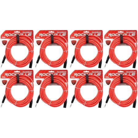 8 Rockville RCXMB30-R Red 30' Male REAN XLR to 1/4'' TRS Balanced Cables