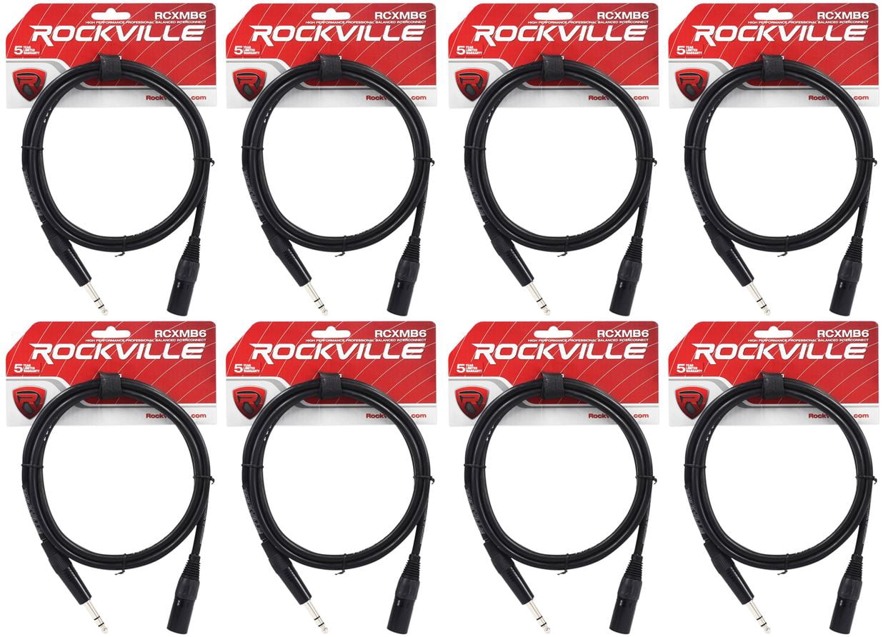 8 Rockville RCXMB6-B Black 6' Male REAN XLR to 1/4'' TRS Balanced Cables