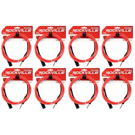 8 Rockville RCXMB6-R Red 6' Male REAN XLR to 1/4'' TRS Balanced Cables