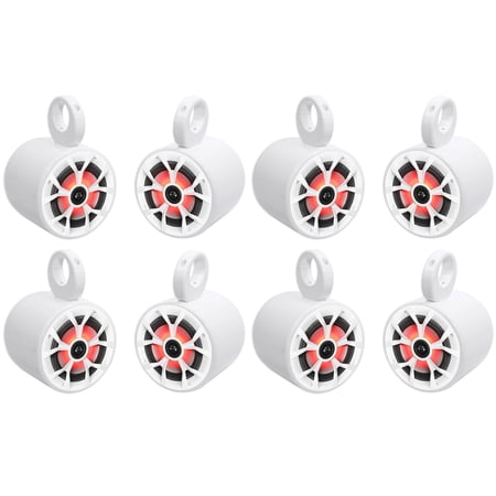 Rockville RKL65MBW Bundle: (4) 6.5 in Black Marine Speakers LED, (4) MAC65W 6.5 in White Tower Speaker Pods, Waterproof Design, 8-items
