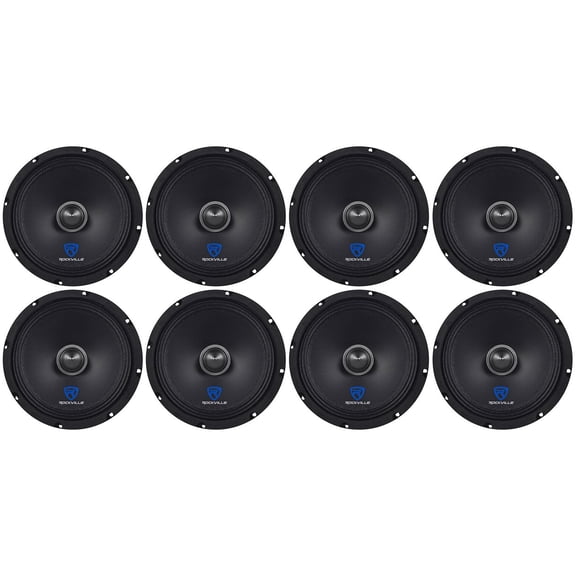 Rockville RXM88 8 in 250-Watt Peak/125-Watt RMS 8 Ohm Mid-Bass Midrange Driver Speaker, Kevlar Cone, 102 dB Sensitivity, for Car Door Installations, 8-piece