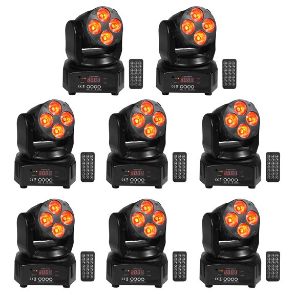 (8) Rockville RockOn-7 40w RGBW Moving Head Wash DMX Stage Club Light+Remote