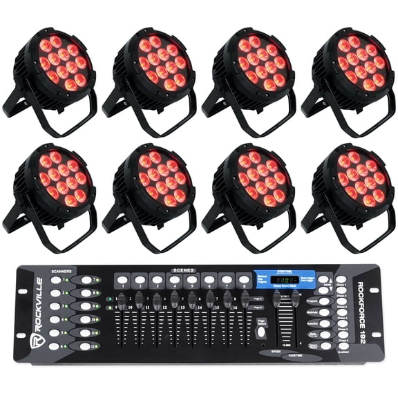 (8) Rockville WET PAR PRO Indoor/Outdoor Par Can Wash Up Lights+DMX Controller