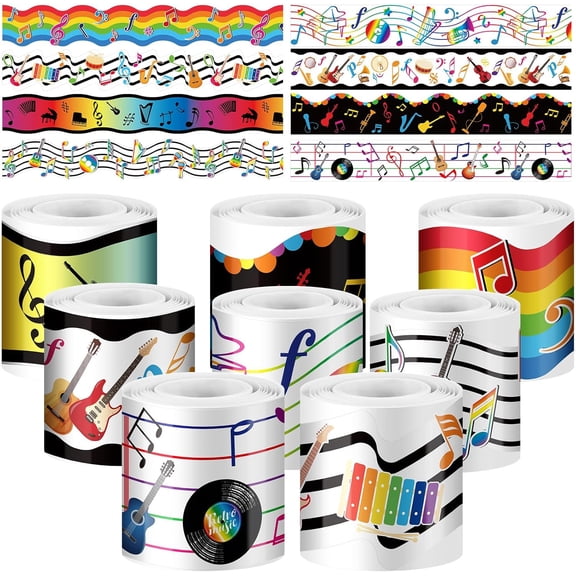 8 Roll 131 ft Musical Notes Bulletin Board Borders Decorations Back to School Self Stick Music Bulletin Trim Music Bulletin Board Classroom Bulletin for Music Room Wall Door Decor