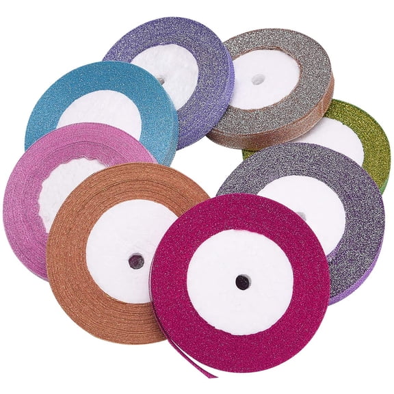 8 Rolls 1/2 Inch Width Metallic Glitter Ribbon for Holiday Wedding Birthday Party Decoration Gift Wrapping Multicoloured