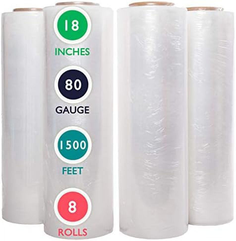 8 Rolls 18 Inch X 1500 Feet Stretch Wrap 80 Gauge Heavy Duty Shrink