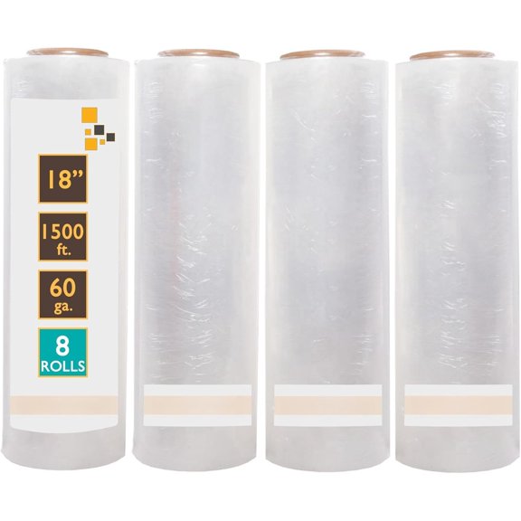 8 Rolls 18" x 1500 Ft Stretch Wrap Heavy Duty, Industrial Strength Shrink Wrap, 55 Gauge Stretch Film Replaces 80 Gauge Low Films, Clear Hand Stretch Wrap