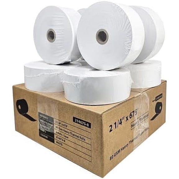 (8 Rolls) 2 1/4" x 675' Heavy Weight ATM Paper Rolls, 8 Rolls/Case, 80 GSM BPA Free ATM Machines Thermal Paper Rolls G2500 GT3000 Tranax MB 1700 1705 GenMega Tranax - VINGVO