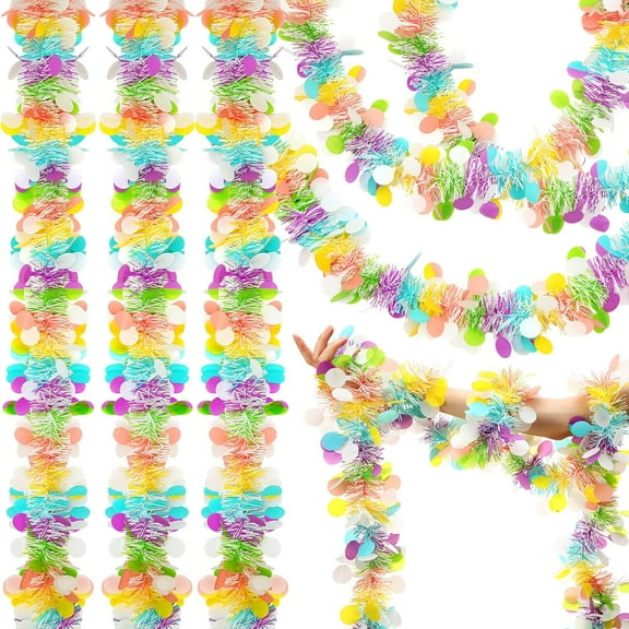 8 Rolls/ 52 Feet Easter Tinsel Garland Colorful Tinsel Twist Garland Spring Hanging Tinsel Ornament Decoration Fringe Party Decorations for Holiday Door Tree Mantel Window Outdoor Party Supplies