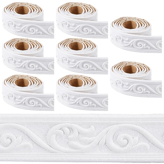 8 Rolls 59Ft Long White Wall Molding Trim Vintage Wallpaper Border Self Adhesive Peel and Sick Foam Flexible Baseboard Mirror Sticky Wall Edge Line