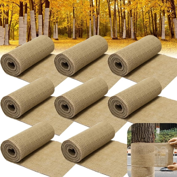 8 Rolls 78.4ft Burlap Tree Protector Wraps Natural Jute 7.8" 9.8' Winter Outdoor Tree Wraps Tree Trunk Protector Guard Antifreeze Bandage bark Protector Wrap for Keeping Plant Warm and Moisturizin