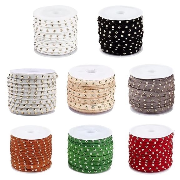 8 Rolls 8 Colors Suede Cord with Golden Tone Alloy Rivet For Punk Rock Jewelry Making with 1Pc Organza Draestring Gift Bags Mixed Color 5x2.5mm DIY