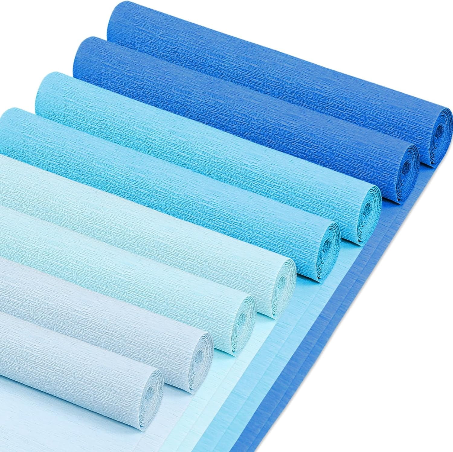8 Rolls Blue Crepe Paper Streamers 25 x 250cm 4 Gradient Blue Colors Party Decorative Craft Streamers Roll for Graduation Party Supplies Backdrop DIY Gift Wrapping Room Wall Decor