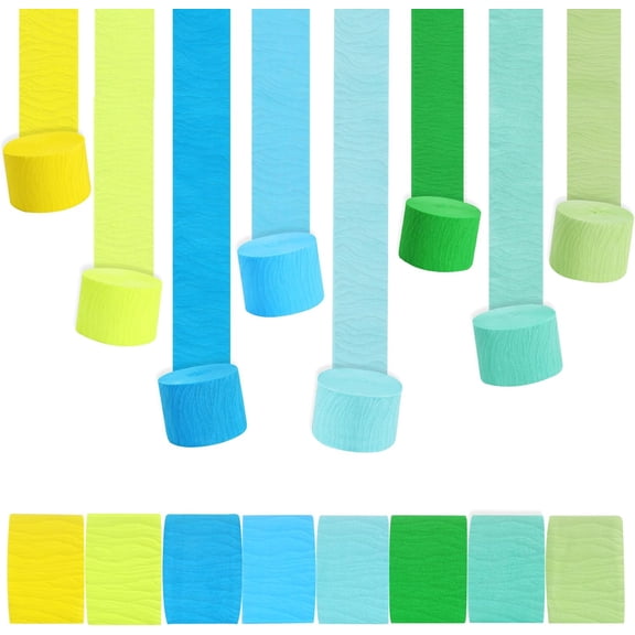 8 Rolls Blue and Green Crepe Paper Streamers for Gender Reveal Boho Theme Party Decorations Wedding Birthday Baby Shower DIY Craft Paper(1.8 Inch x 82 Ft/Roll)