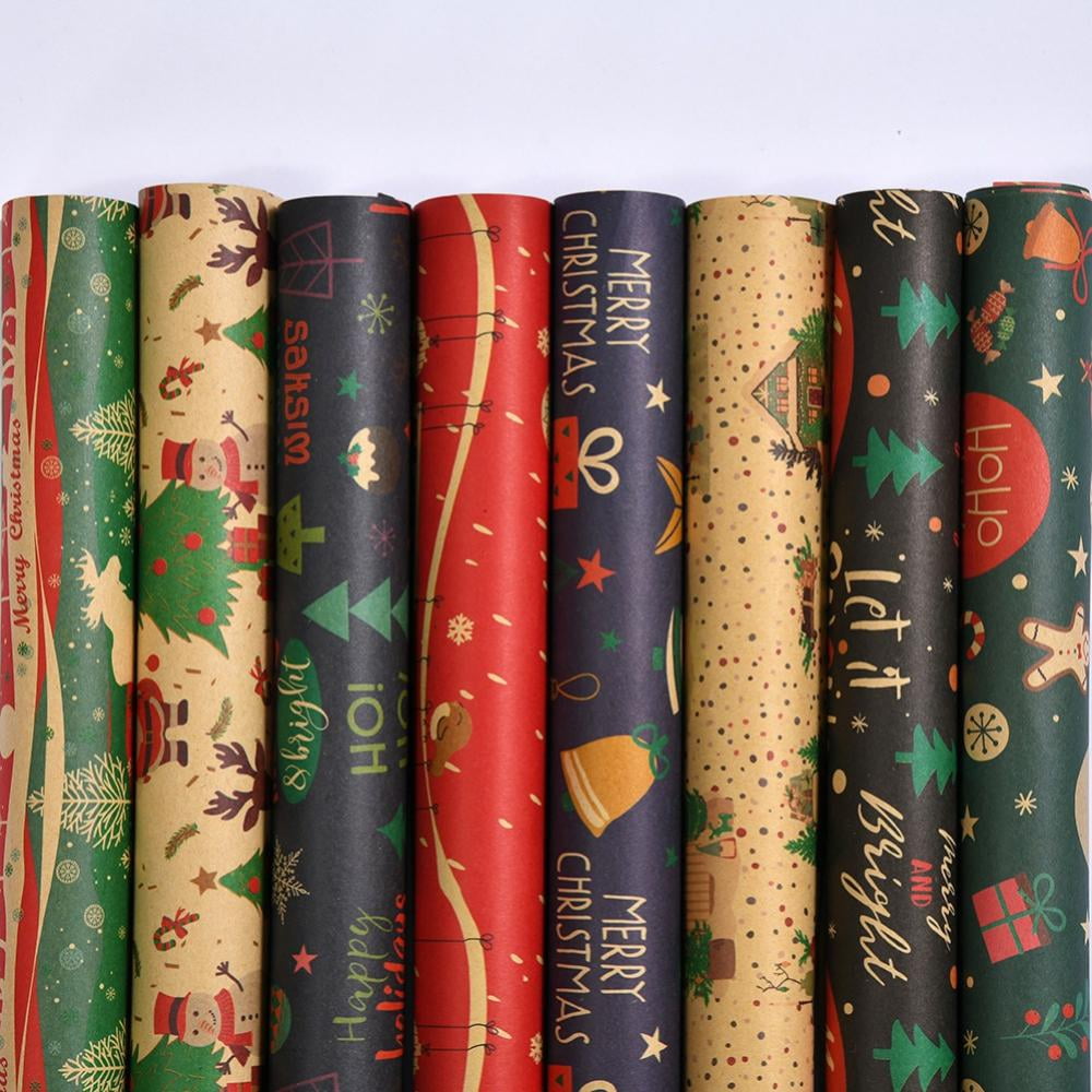 8 Rolls Christmas Wrapping Paper Christmas Gift Wrapping Papers Kraft Gift  Packing Paper Winter Birthday Holiday Christmas Gift Paper Christmas Theme