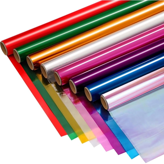 8 Rolls Colored Cellophane Wrap Extra Wide (34In x 10Ft) | Transparent Cellophane Paper Roll for Gift Baskets Gift Wrapping DIY Crafts Decoration