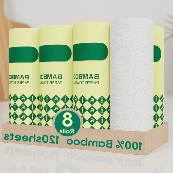 8 Rolls Paper Towels, 2-Ply 120 Sheets Per Roll, Tree-Free Compostable Kitchen Towels, White