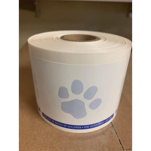 8 Rolls RJS Veterinary Prescription Labels with Blue Paw Print & Warning- American Made - 2 1/8" x 2 3/4" - 400 per roll - Compatible with 30258