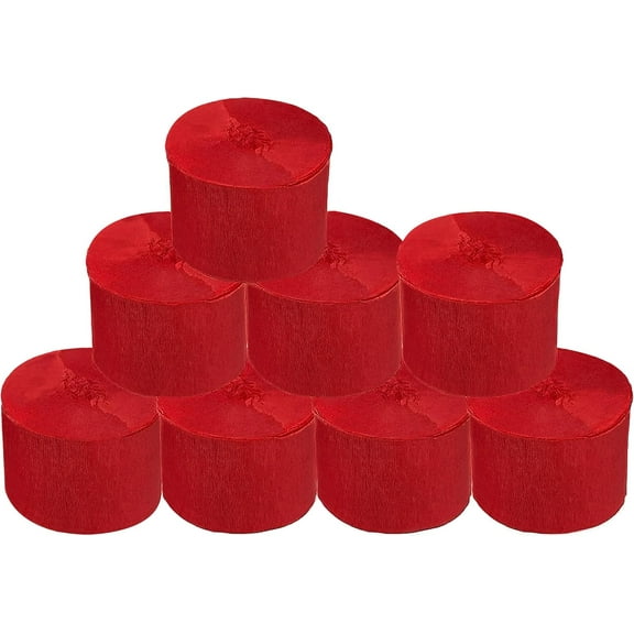 8 Rolls Red Crepe Paper Streamers, Wedding Birthday Baby Shower Christmas Party Decoration, Rainbow DIY Supplies, Living Room Bedroom Decor