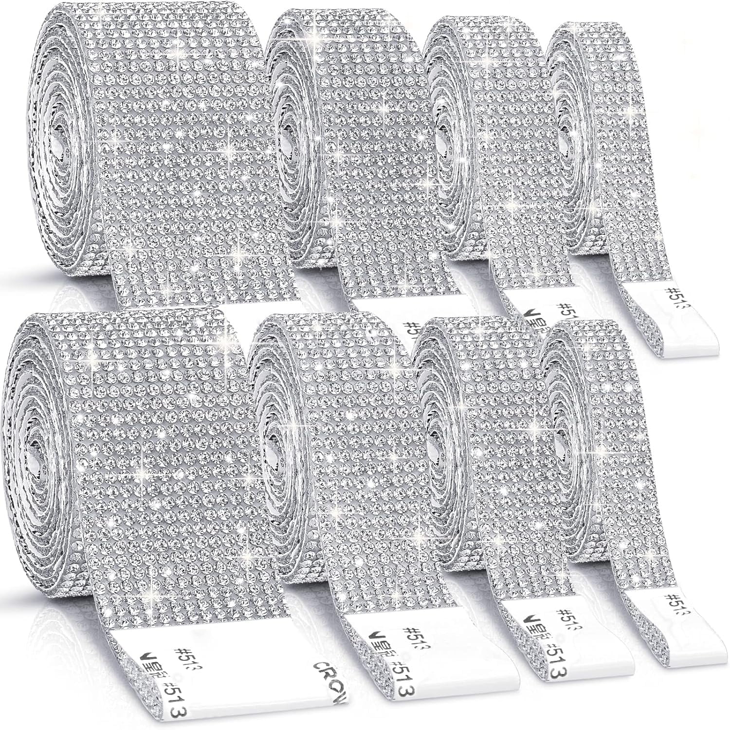 8 Rolls Rhinestone Ribbons,8 Yard Silver Self Adhesive Rhinestone ...