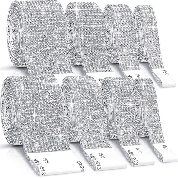 Diamond Back Ribbons 8 Rolls Rhinestone Ribbons,8 Yard Silver Self Adhesive Rhinestone ...