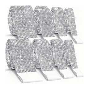 8 Rolls Ribbons, Rhinestone Ribbons, Bling Silver Self Adhesive Rhinestone Sticker, 8 Yards DIY Diamond Ribbon Stickers for Decoration