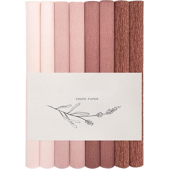8 Rolls Rose Crepe Paper Rolls for DIY Wrapping Paper Crafts Birthday Wedding Holiday Paper Flower, 20 inches Wide by 6.56 ft Long, 4 Colors