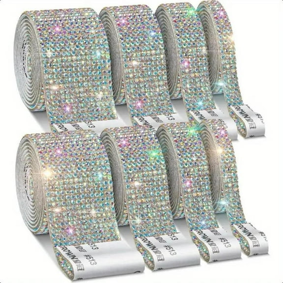 8 Rolls of Self-adhesive Diamond Glitter Ribbon -8 Yards (1 Yard Per Roll), Suitable for Handicrafts, Weddings, Birthdays - Perfect for DIY, Multifunctional Decorative Gemstone Crafts Stickers
