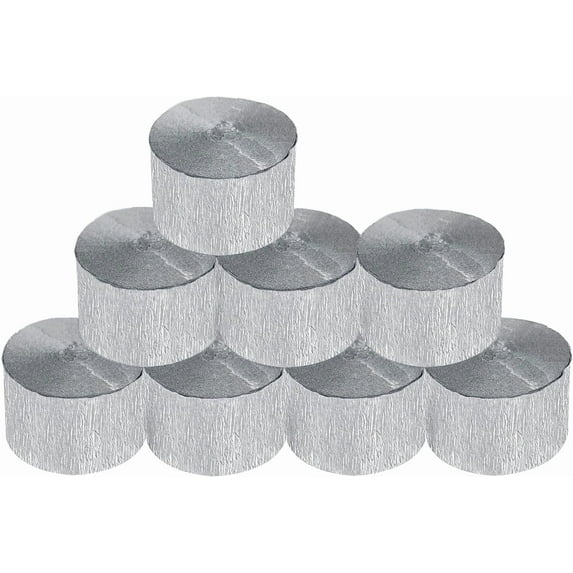 8 Rolls Silver Crepe Paper Streamers, Wedding Birthday Baby Shower Party Decoration, Rainbow DIY Supplies, Living Room Bedroom Decor
