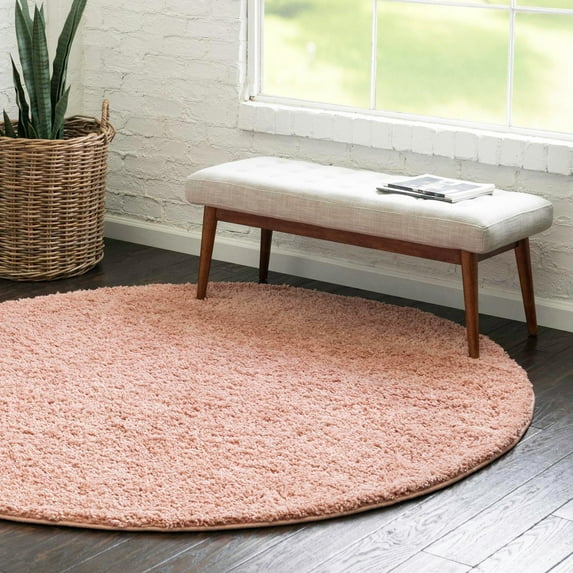 Unique Loom Everyday Shag Collection Area Rug - Solid (10' 2" Round Rose Pink)
