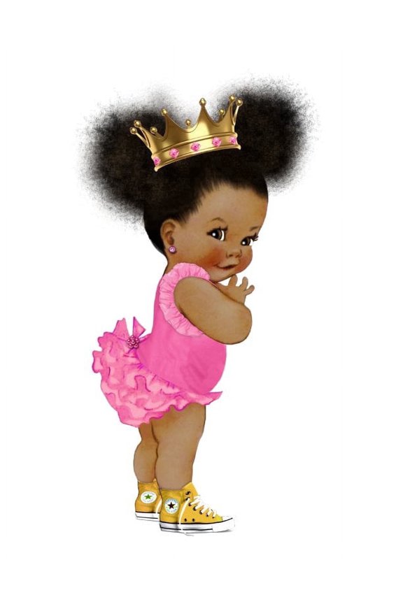 Afro Puff Pink Ruffle Bottom Gold Crown Princess Edible Icing Image Cake Topper, by Tnct.