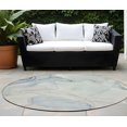 thumbnail image 1 of 8' Round Beige and Blue Round Abstract Washable Non Skid Indoor Outdoor Area Rug, 1 of 3