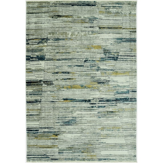 8’ Round Blue Ivory Abstract Striped Area Rug