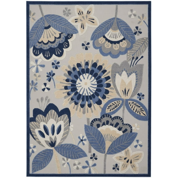 8’ x 11' Blue and Gray Indoor Outdoor Area Rug