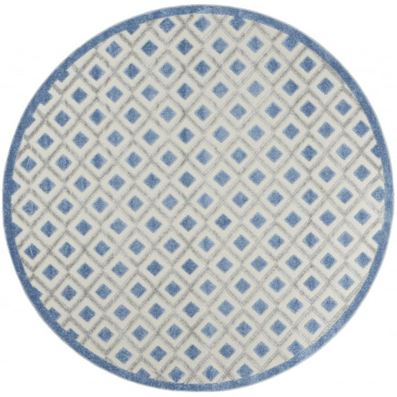 8â€™ Round Blue and Gray Indoor Outdoor Area Rug