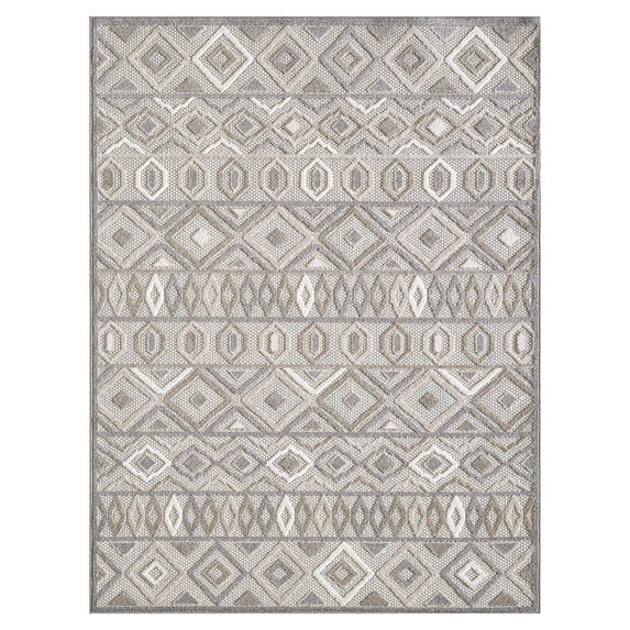 8’ Round Gray Ivory Aztec Pattern Indoor Outdoor Area Rug