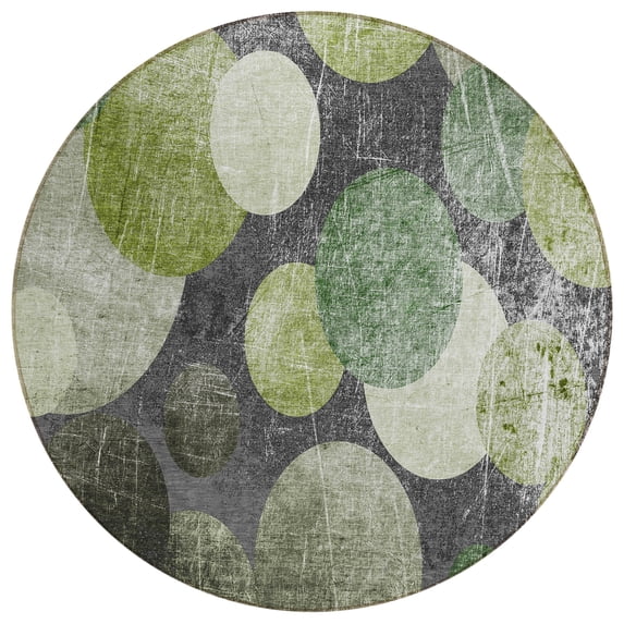 HomeRoots 562931 8 ft. Round Green & Gray Round Abstract Washable Non Skid Indoor Outdoor Machine Woven Area Rug