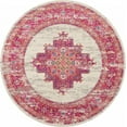 thumbnail image 1 of 8â€™ Round Ivory and Fuchsia Distressed Area Rug, 1 of 8