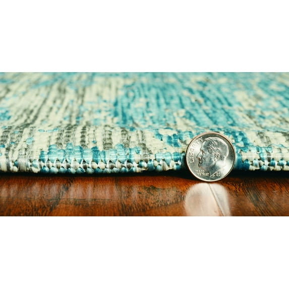 8' Round Teal Abstract Brushstrokes Indoor Outdoor Area Rug