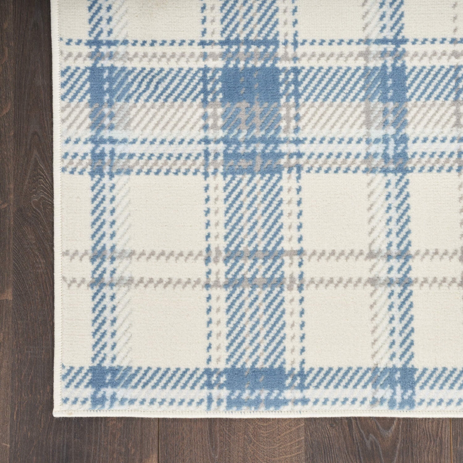 8' Runner Blue and Ivory Plaid Power Loom Runner Rug - Walmart.com