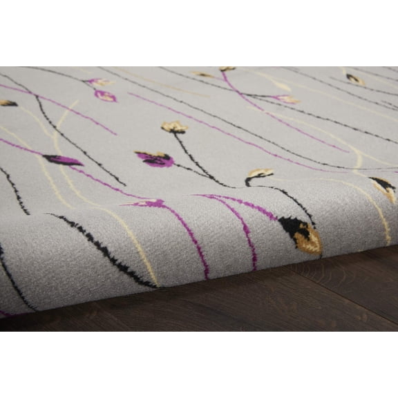 8' Runner Gray and Pink Floral Power Loom Runner Rug