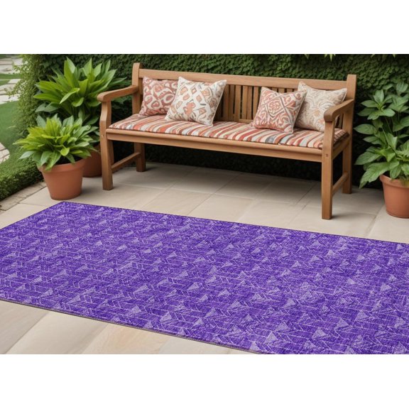 8' Runner Purple Geometric Washable Non Skid Indoor Outdoor Runner Rug