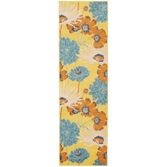 8' Yellow Floral Runner Rug
