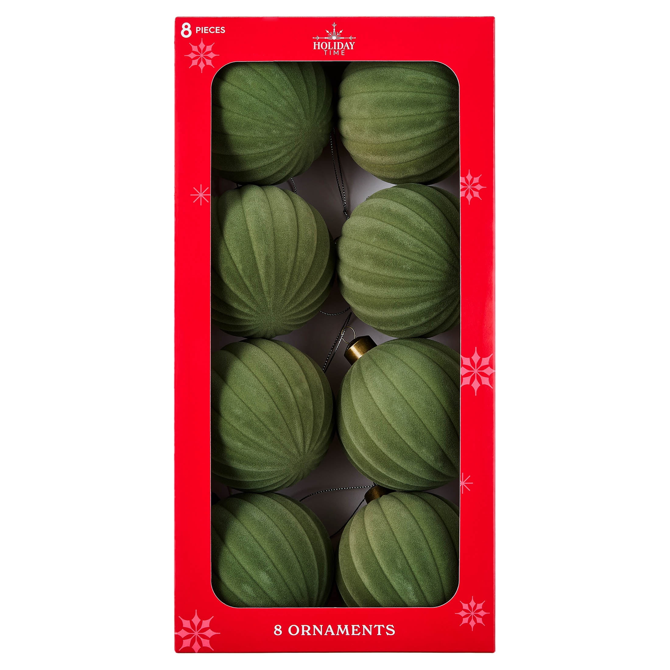8-Count Sage Green Velvet-Feel Shatterproof Christmas Ornaments, 4", by Holiday Time