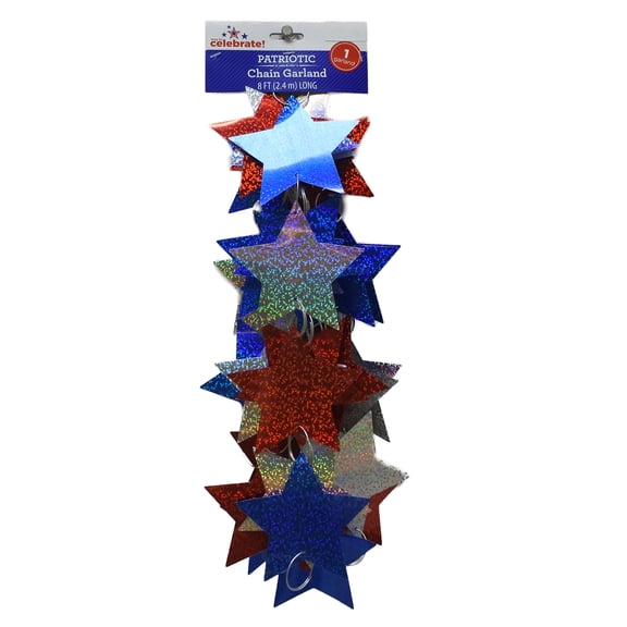 Holographic Chain Garland, Red/Silver/Blue, 8', Patriotic by Way To Celebrate