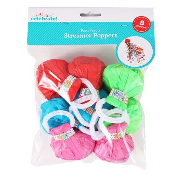 8 Count Multicolor Paper Streamer Poppers for Parties, Party Favors by Way To Celebrate